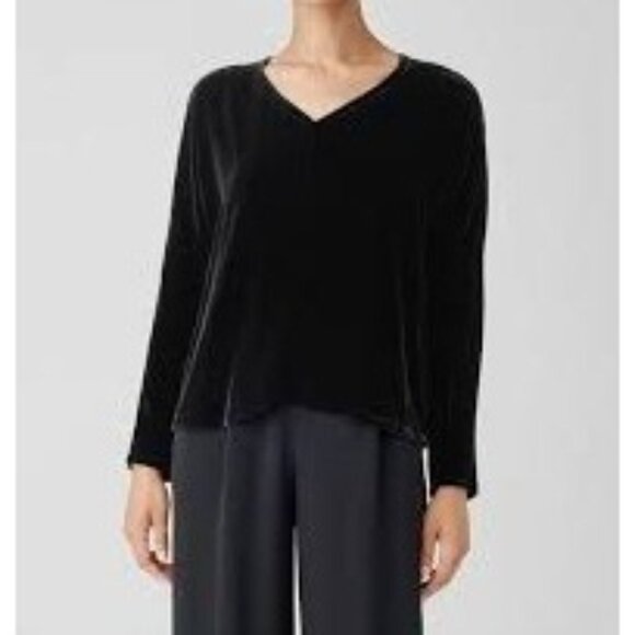 Eileen Fisher Tops - Eileen Fisher Black Velvet V-Neck Witchy Whimpsigoth Witchcore NWT Top‎ Sz M